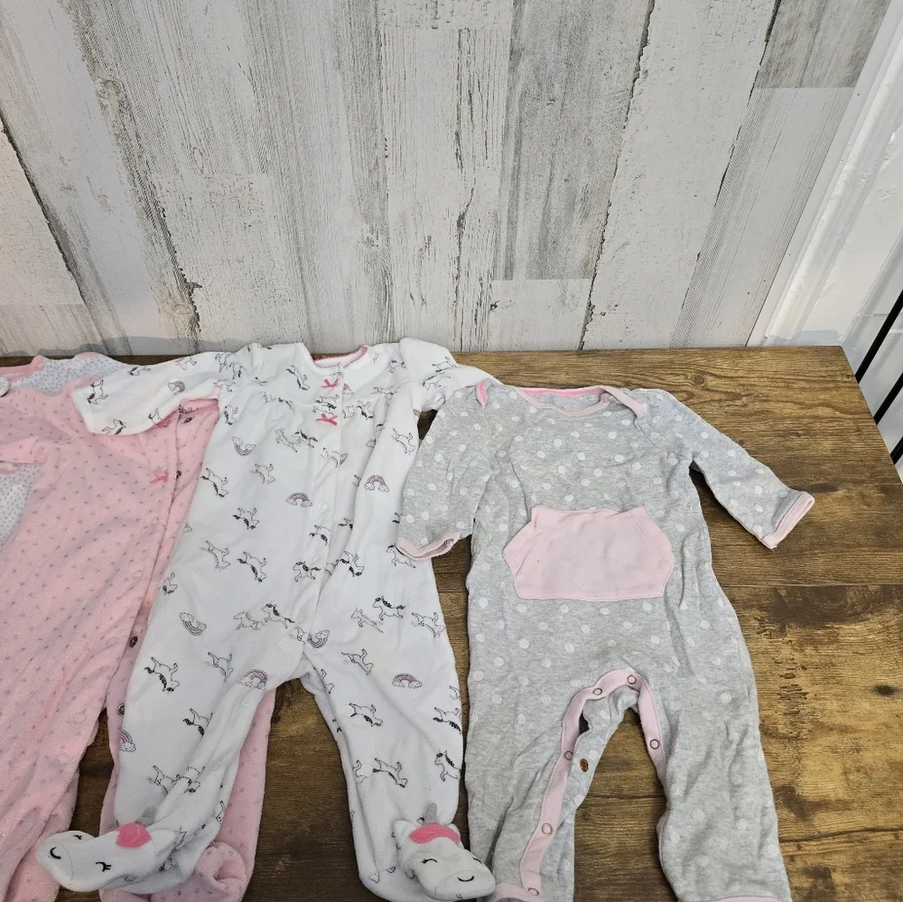 Carter's Girls Size 3-6 Months Pink and Gray Footed One Pieces Pajama Lot Of 4